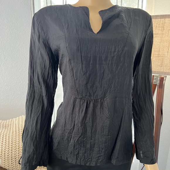 Bianco Levrin Black Long Sleeve Silk Blouse Top Size M Medium Crinkle - Picture 3 of 10